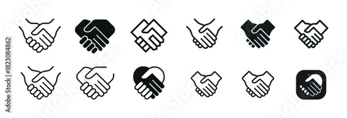 Set of diverse handshake icon designs in black and white vector style