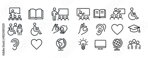 Inclusive education icon set with accessibility and learning symbols