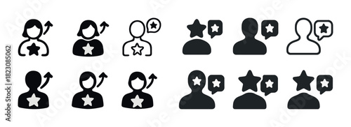 Diverse user feedback and rating icons with stars and speech bubbles