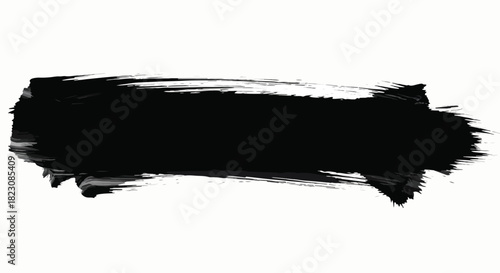 A thick, horizontal brushstroke of black paint. Edges are textured and uneven. Abstract and painterly in style.