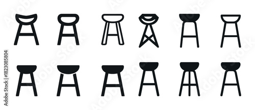 Silhouette set of twelve modern bar stools in various designs