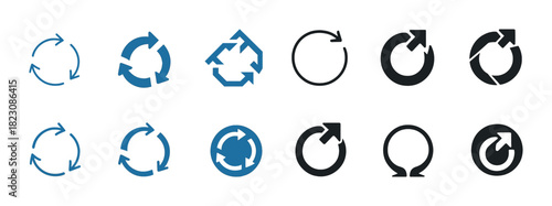 Set of various arrow circle icons for recycle and refresh symbols