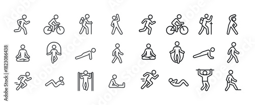 Vector icon set depicting various fitness activities and exercises