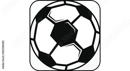 Black and white image of a soccer ball with a rounded square outline. Simplistic design, likely intended for use as an icon or logo.