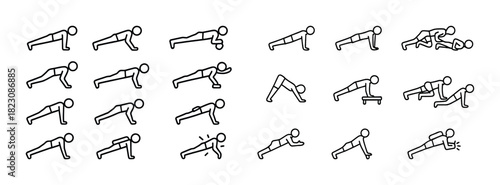 Set of stick figure exercises illustrating various bodyweight workouts