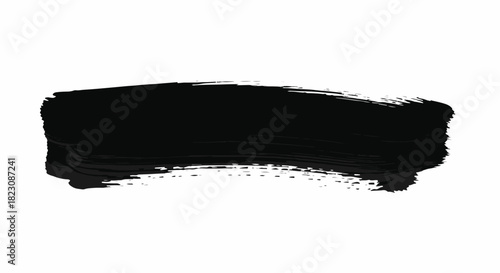 A thick, horizontal brushstroke of black paint. The stroke shows texture and layering, with visible brush marks against a white background.