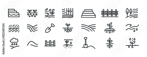 Agricultural icon set: planting, growth, farming, watering, harvest