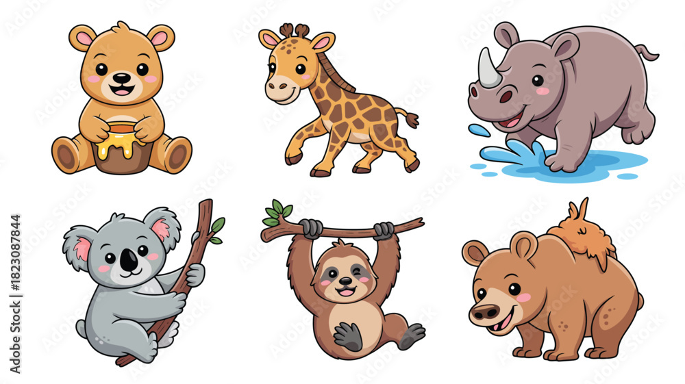 Obraz premium Cute cartoon animals kids illustration set