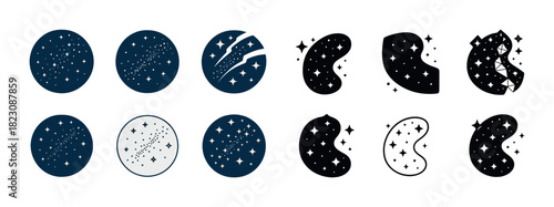 Set of night sky and cosmic shape icons with stars and comets