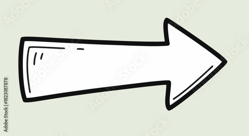 A bold, outlined, white arrow points right. Simple, cartoonish style. Isolated on a soft white background. Directional.