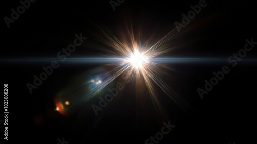 A bright starburst shines against a dark background, creating a striking contrast with rays of light radiating outward.