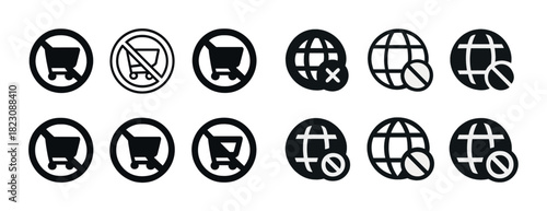 E-commerce icons: shopping cart and global prohibition signs