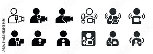 Icon set: people with cameras and microphones in various positions