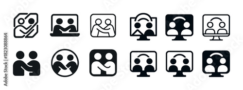 Set of icons depicting video conference and online meeting symbols