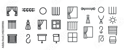 Curtain and blind icons set for interior design and window decoration