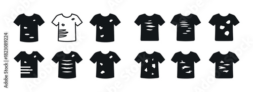Set of distressed and ripped t-shirt icons in various designs