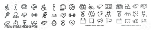 Adaptive sports icons set: wheelchair, racket, basketball, medal, stopwatch