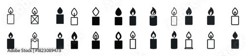 Collection of various candle icons with different flame styles