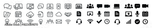 Communication and technology icon set for digital collaboration and connectivity