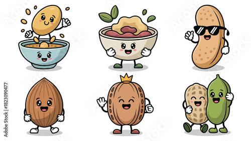 Happy cartoon nuts and seeds characters fun