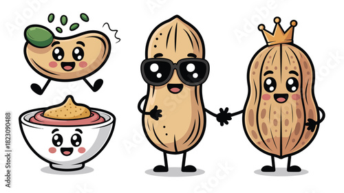 Cartoon happy peanuts and peanut butter.