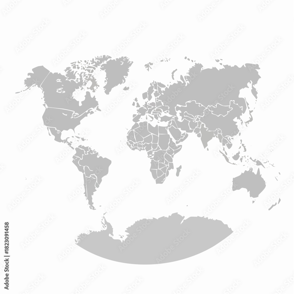 Fototapeta premium Precise vector world map on a crisp white background, illustrating all continents and country borders for educational, travel, and geopolitical themes