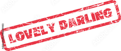 Sweet red distressed rubber stamp proclaiming Lovely Darling for expressions of endearment and affection