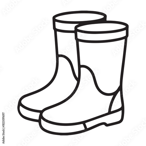 Simple line drawing of a pair of tall rubber rain boots