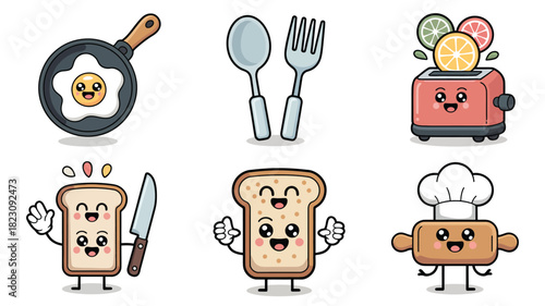 Kawaii cooking breakfast items collection