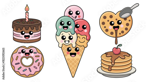 Sweet happy dessert characters collection