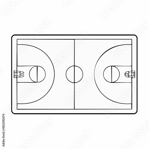 Detailed aerial view of a clean, minimalist basketball court illustration