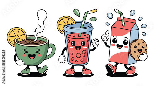 Kawaii drinks coffee juice milk cookie art