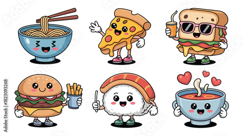 Cute cartoon food characters set joyfully