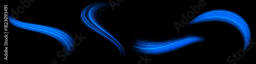 Blue glowing shiny lines effect vector background. Luminous white lines of speed. Light glowing effect. Light trail wave, fire path trace line and incandescence curve twirl.