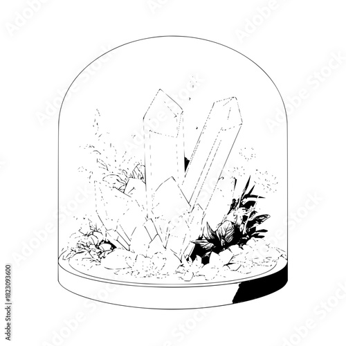 Crystal Glass Terrarium with Plants and Crystals Inside