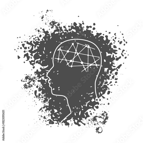 Profile of the head of a man with connected lines with dots inside. Psychotherapy and personality growth concept. Logical thinking. Neurological and education.