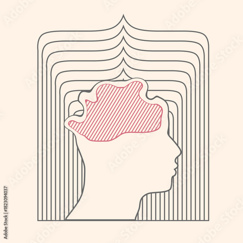 Distorted glitch style portrait. Mental health psychiatric disease concept. Deformed human head symbolizing a depressed state of a person.