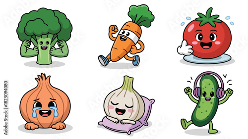 Cute cartoon vegetables expressing emotions