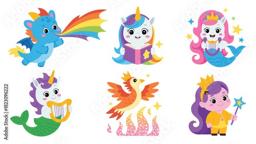 Cute mythical creatures magic fantasy set