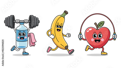 Healthy lifestyle cartoon characters set