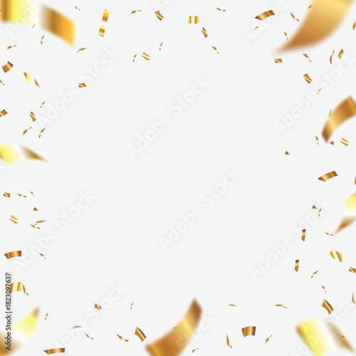Realistic golden confetti, ribbon falling on a transparent background, perfect for overlay effects in party invitations, event promotions, festive banners, holiday, festival decoration and holiday Ads
