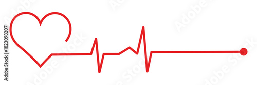 Red heartbeat line icon with transparent background, representing a cardiac rhythm, EKG or ECG trace, medical vital sign monitor, healthcare symbol, and life monitoring design, vector illustration	
