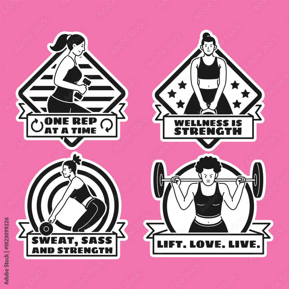 Obraz premium People woman wellness gym workout quote sticker black and white