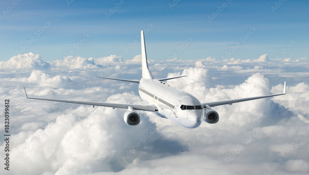 Fototapeta premium Jet Airplane Flying in the Blue Sky