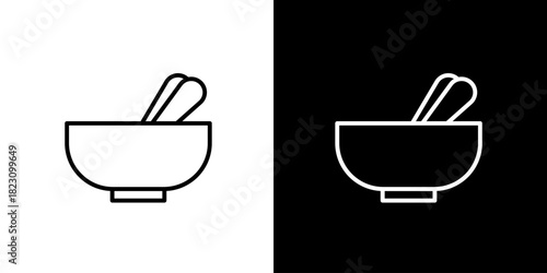 Simple line art icons of a mortar and pestle, representing traditional medicine and food preparation