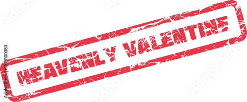Red distressed rubber stamp impression with the romantic phrase Heavenly Valentine for love celebrations