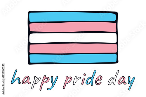 Colorful Transgender pride flag Happy pride day LGBTQ community Pride Month Vector hand drawn doodle for posters, stickers, logo, cards