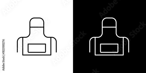 Simple Line Art Icon of an Apron on Black and White Backgrounds