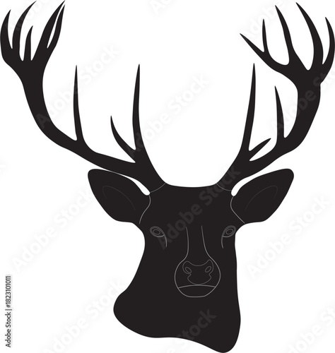 Elegant black silhouette of a majestic deer with antlers on a white background
