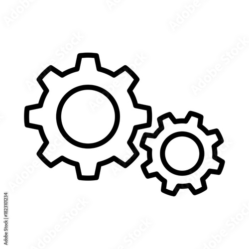 Thin-stroke outline gear icon with precise mechanical detailing. Suitable for themes of technology, engineering, system settings, digital industry, and machine mechanisms.